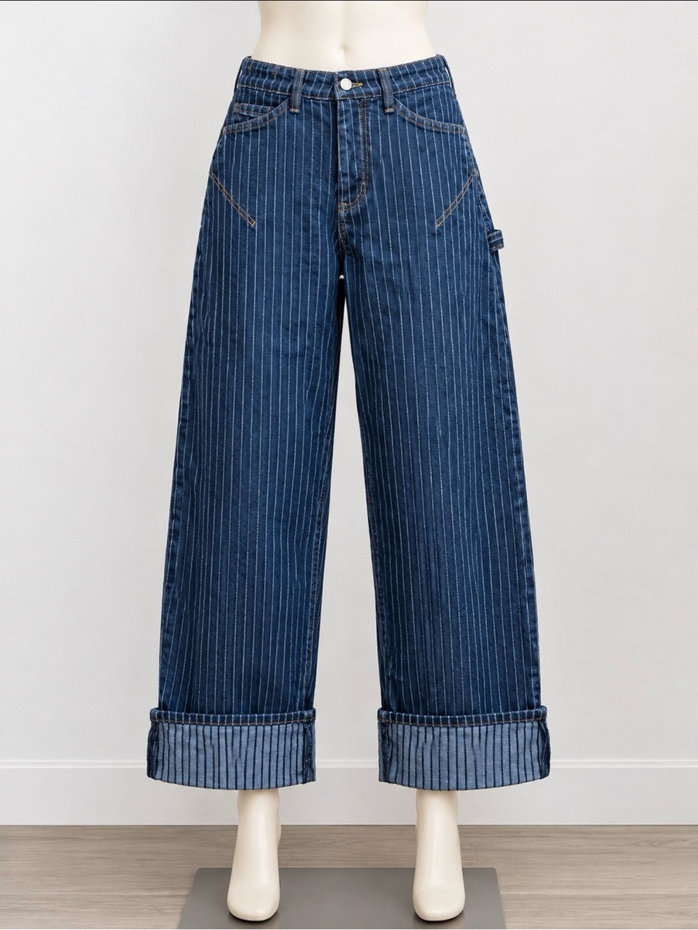 Anthropologie Blue Pinstripe Wide-Leg Jeans